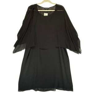 Eileen Fisher Silk Dress‎ Overlay Sheer Black Cocktail Party M